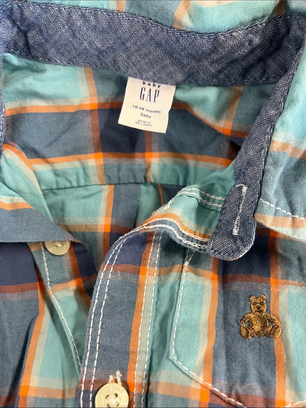 GAP Plaid Button-Front One-Piece Bodysuit - Teal, Navy & Orange